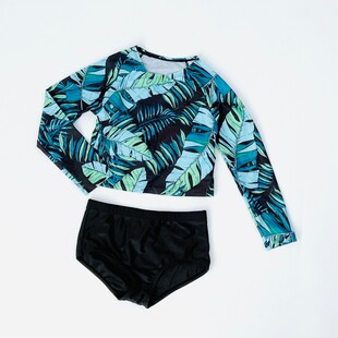 Amber外贸单 防晒分体两件套游泳衣速干温泉 女童分体泳衣儿童长袖
