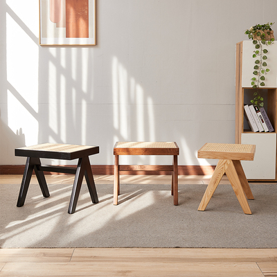 北欧实木藤编矮凳换鞋凳