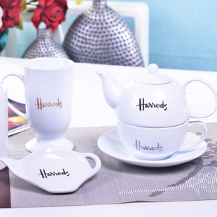harrods英国家用马克杯高脚杯情侣杯茶壶茶碟圆碟套装礼品骨陶瓷