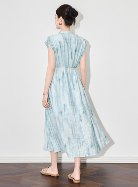 2504711-深圳南油典雅精致时髦水墨提花天丝浪漫度假连衣裙女夏款