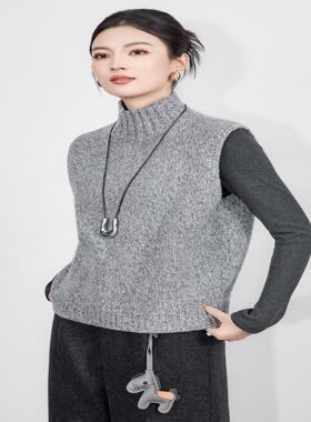 2516206-纯羊毛高领针织马甲女秋冬新款坎肩背心叠穿毛衣上装南油
