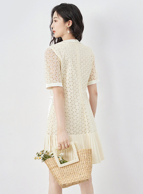 2417507-深圳南油名媛气质显瘦收腰水溶花蕾丝拼双绉雪纺连衣裙子