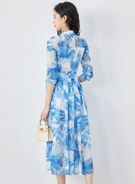 2417808-深圳南油法式气质女人味轻奢印花雪纺连衣裙子夏季新2024