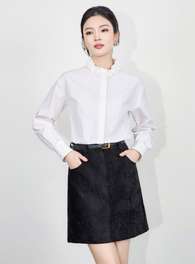 2516103-纯棉法式复古花苞领长袖衬衫女秋冬浪漫氛围叠穿上装南油