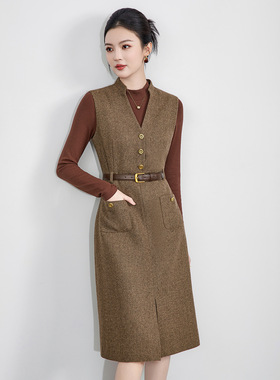 2516307-时尚气质高货细编织羊毛混纺呢背心裙女秋冬南油款连衣裙