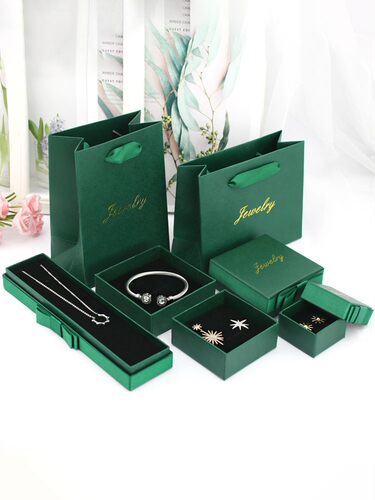 墨绿皮纸首饰盒正方形项链戒指
