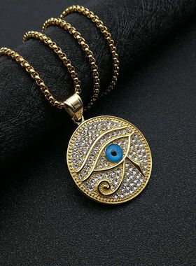 欧美钛钢水钻荷鲁斯之眼吊坠项链
