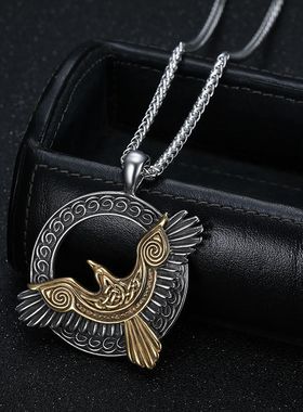 北欧维京乌鸦吊坠项链钛钢