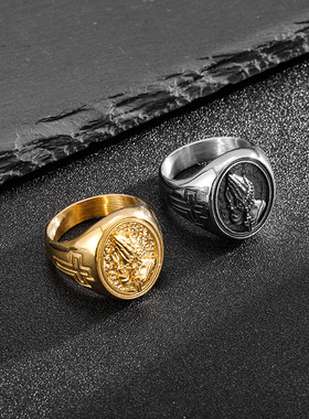 祈祷之手十字男士戒指钛钢抛光镀金做旧不掉色指环个性素款简约