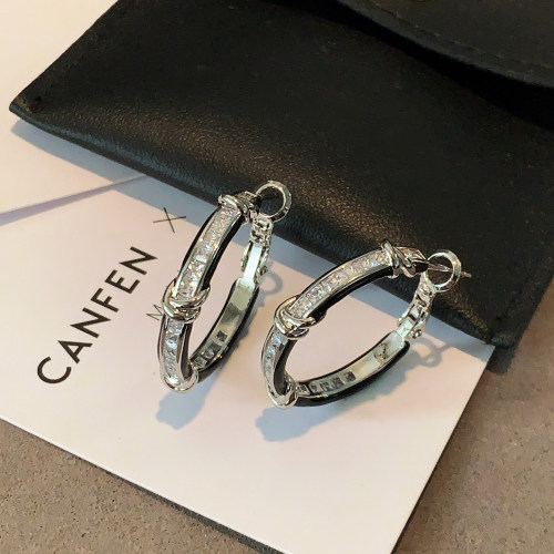 CANFEN欧美黑色滴釉金属圈圈耳环