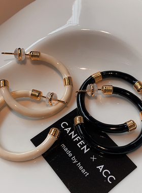 黑色滴釉耳环2025新款爆款高级感圆圈耳钉中性风耳圈朋克圈圈耳饰