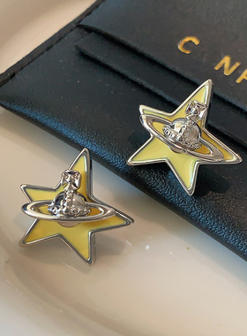 黄色西太后耳环2025新款爆款高级感土星耳钉轻奢朋克风五角星耳饰