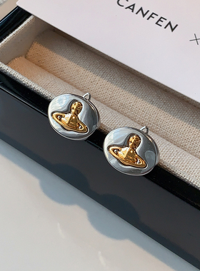 椭圆撞色金属耳钉2025新款爆款高级感西太后耳环中性朋克土星耳饰