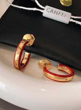 新年红色金属圈圈耳钉2026新款爆款高级感耳环轻奢复古小香风耳饰