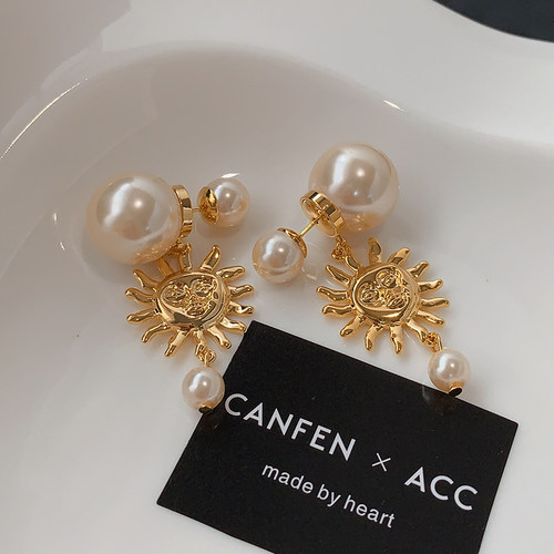 CANFEN古罗马金属太阳珍珠耳环女