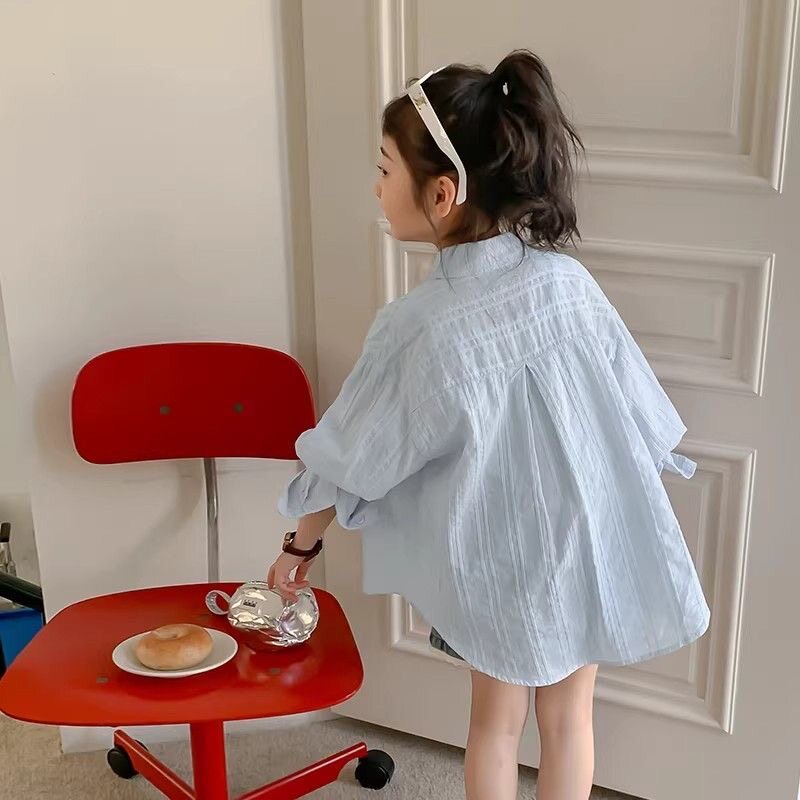 女童衬衫春夏季2026新款韩版儿童洋气衬衣上衣女宝长袖遮阳服外套