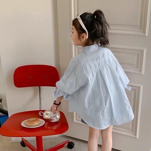 女童纯棉衬衣百搭薄外套春夏