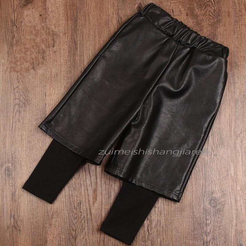 女童假两件皮裤男童阔腿裤