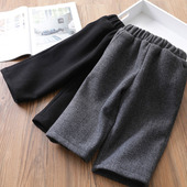 子儿童宝宝八九分加绒休闲裤 男童秋冬中大童裤 新款 女童毛呢阔腿裤