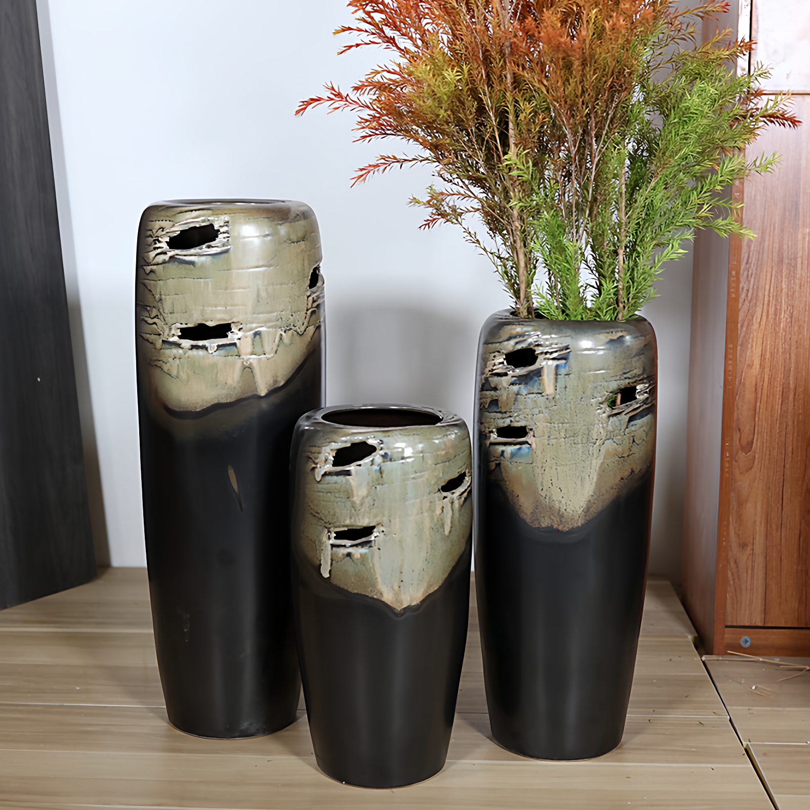 陶瓷落地复古高花盆客厅花器欧式插花摆件大口绿植多肉创意大花瓶