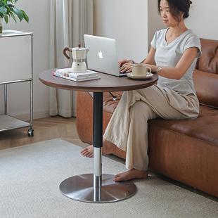 北欧中古升降实木餐桌圆桌家用小户型客厅沙发边几茶几接待洽谈桌