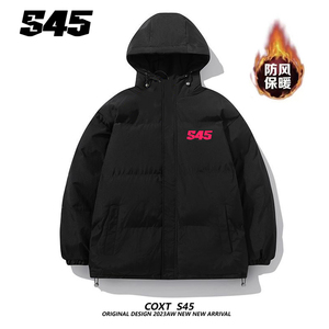 S45连帽羽绒棉服男女美式高街棉袄情侣运动加厚保暖外套面包服潮