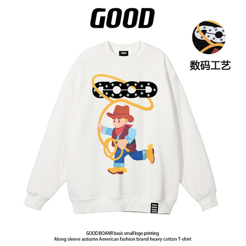 GOOD BOANR旗舰店马年限定牛仔圆领卫衣男女情侣加绒加厚运动上衣