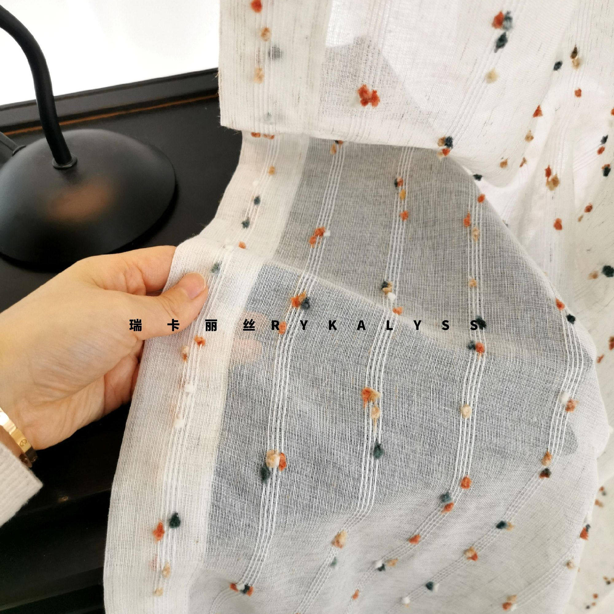 竖条彩虹糖豆粗麻纱棉麻儿童房飘窗窗纱少女心可爱ins风纱帘