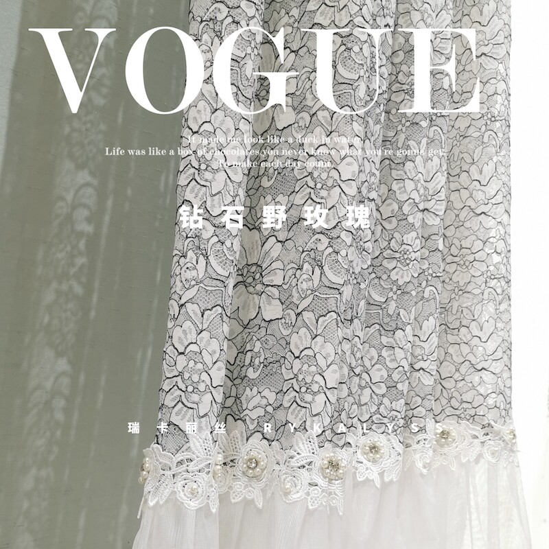 暗黑系列钻石野玫瑰蕾丝纱超仙客厅卧室黑色系法式氛围复古风格