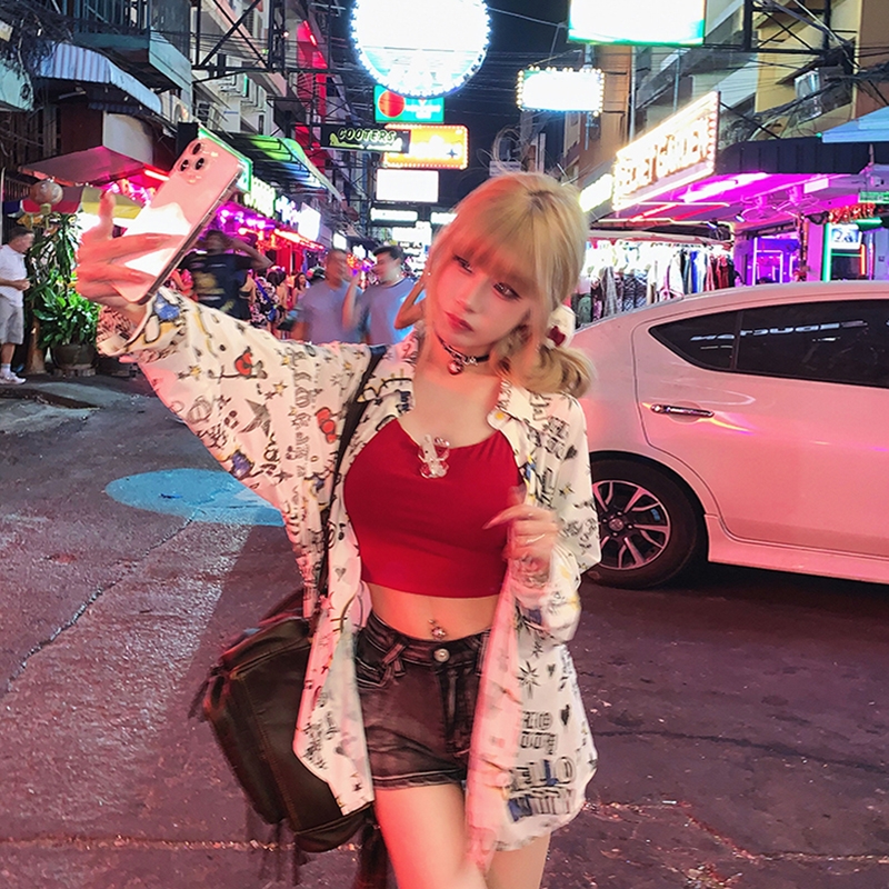 初代美希MEYSIKIM雪纺衬衫女卡通字母印花宽松初春独特超好看上衣