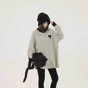 条纹双面磨毛t恤长袖 女内搭2025新款 上衣 打底衫 初代美希MEYSIKIM