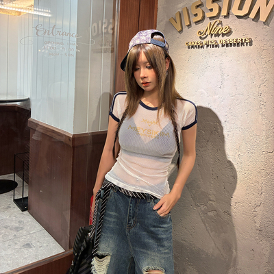 初代美希MEYSIKIM t恤女短袖2025新款夏镂空半透韩系穿搭白色上衣