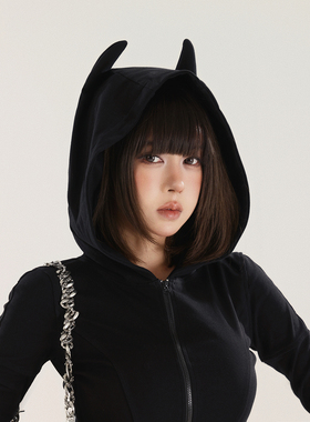 初代美希MEYSIKIM卫衣女款2025新款爆款时尚洋气秋季黑色连帽外套