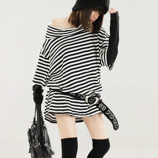 早秋单穿chic别致条纹上衣 t恤女装 初代美希MEYSIKIM 纯棉高领中袖