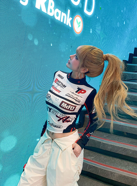 初代美希 紧身高领打底衫女骑2025新款赛车服内搭长袖t恤机车上衣