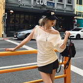 1件85折2件8折3件75折 短袖 t恤女装 2025新款 微弹纯棉斜肩上衣