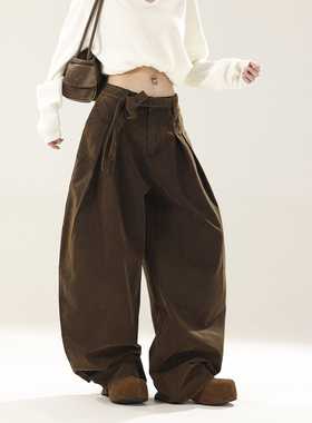 初代美希MEYSIKIM裤子女2025新款今年流行爆款冬阔腿裤咖色休闲裤