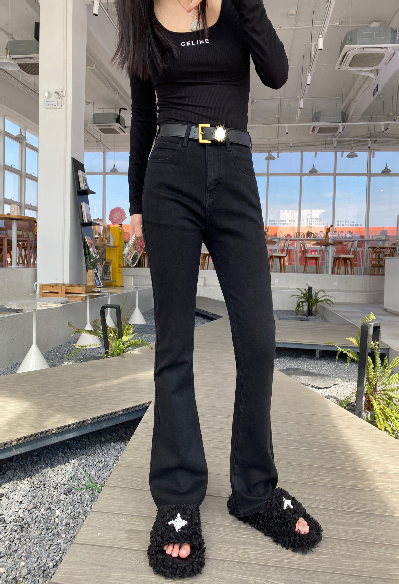 2025美式黑色高腰微喇牛仔裤女新款修身显瘦显高提臀喇叭裤马蹄裤