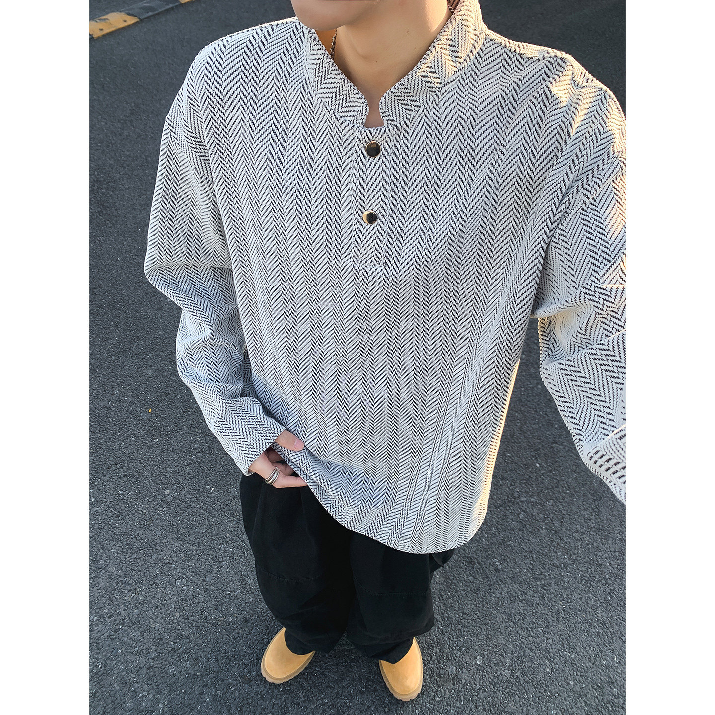 美式复古半高领卫衣男士宽松套头落肩袖高级感针织衫WY5508-特P46,男装针织衫/毛衣,电商A076