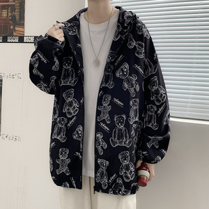 外套男女秋季欧洲站卡通小熊夹克模特中性风港风17J图片