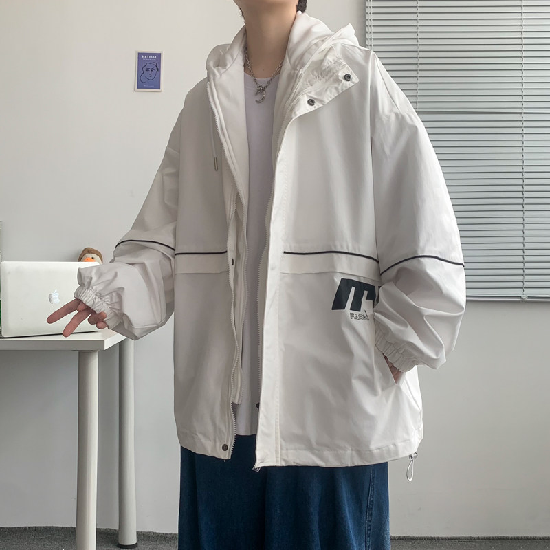 假两件连帽工装外套港风中性风宽松夹克ins新款23J图片