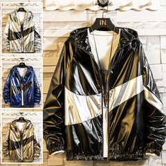 新款夾克男士春秋季潮流寬鬆休閒亮面外套男裝
