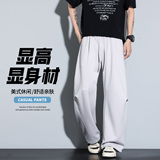 美式复古宽松阔腿休闲裤男黑色系带长裤透气微喇裤CK26017-特P45，男装休闲裤，电商A076
