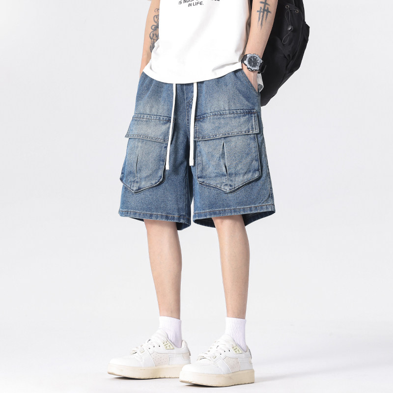 夏季新款宽松牛仔短裤男百搭大口袋做旧工装裤无差价NZD3-特P43图片