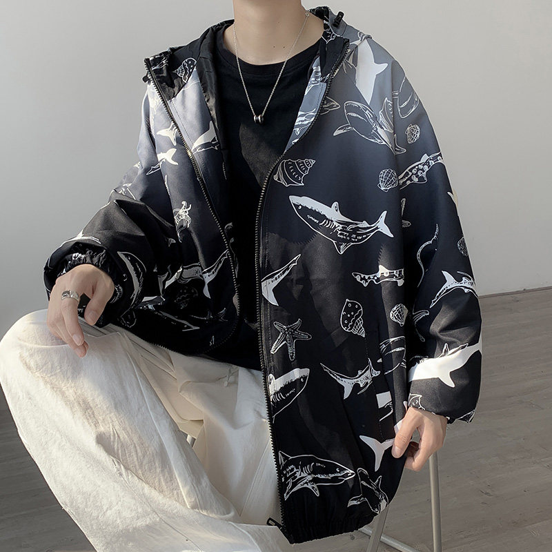 情侣外套男女秋季渐变色模特连帽夹克中性风港风1J,男装夹克,电商A076