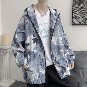 情侣连帽外套男女秋季印花夹克港风中性风迷彩12J,黑色无领小西搭配什么打底衫好看图片