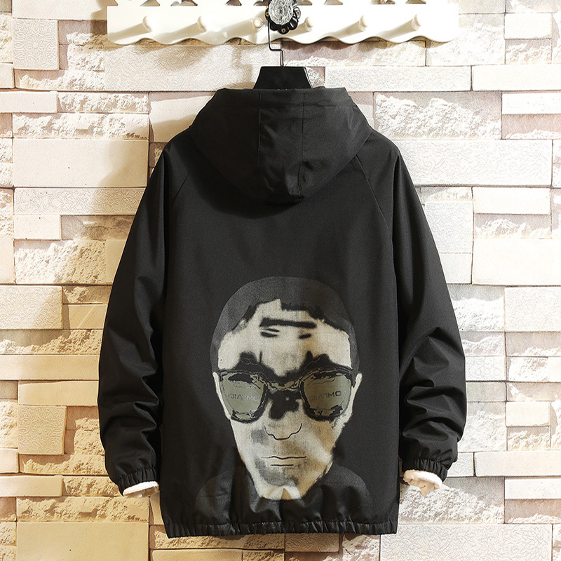 Autumn jacket men's Spring Fashion face print teenage Hooded Jacket windbreaker