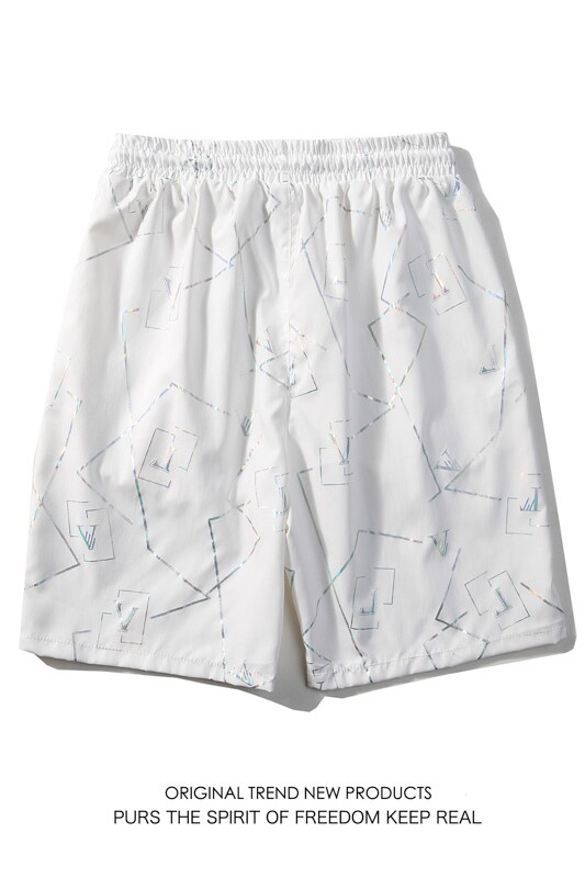 五分裤短裤男夏季运动裤子跑量沙滩裤休闲港风白底图1D,男装休闲裤,电商A076