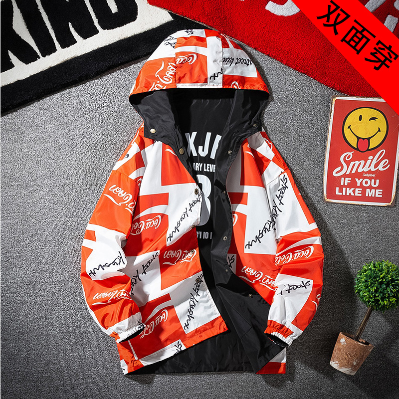 Casual coat men's autumn ins trend double sided mid long jacket 2020 new windbreaker