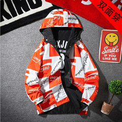 Casual coat men's autumn ins trend double sided mid long jacket 2020 new windbreaker